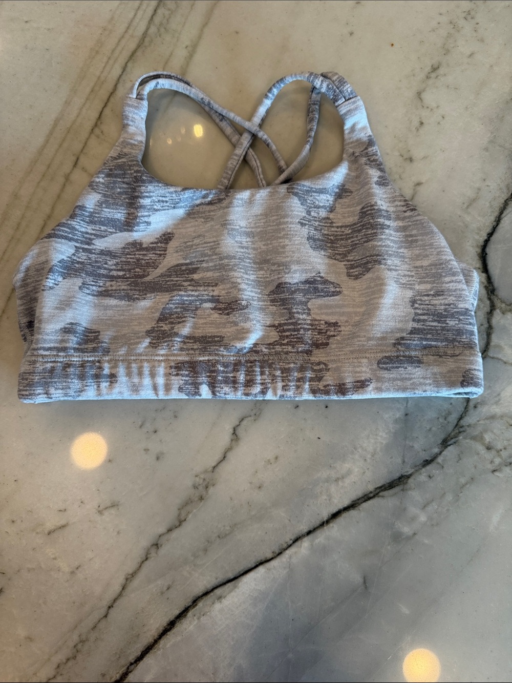 Athleta Girl Light Gray Camo Strappy Sports Bra